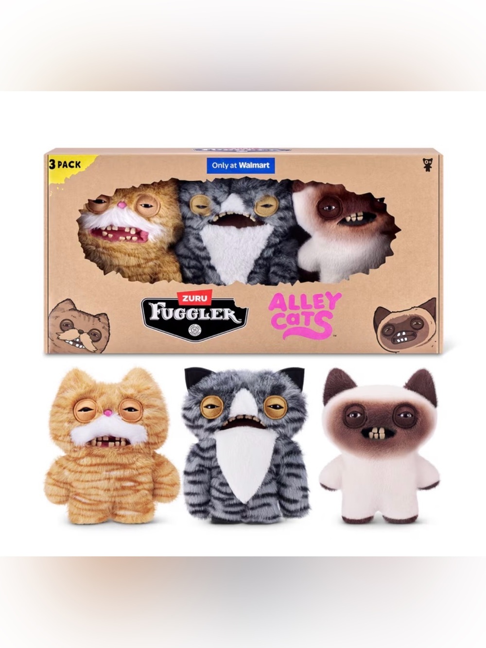 NEW IN BOX FUGGLERS Alley Cats 9-Inch Plush Toy (3 PACK) zuru FULL SIZE